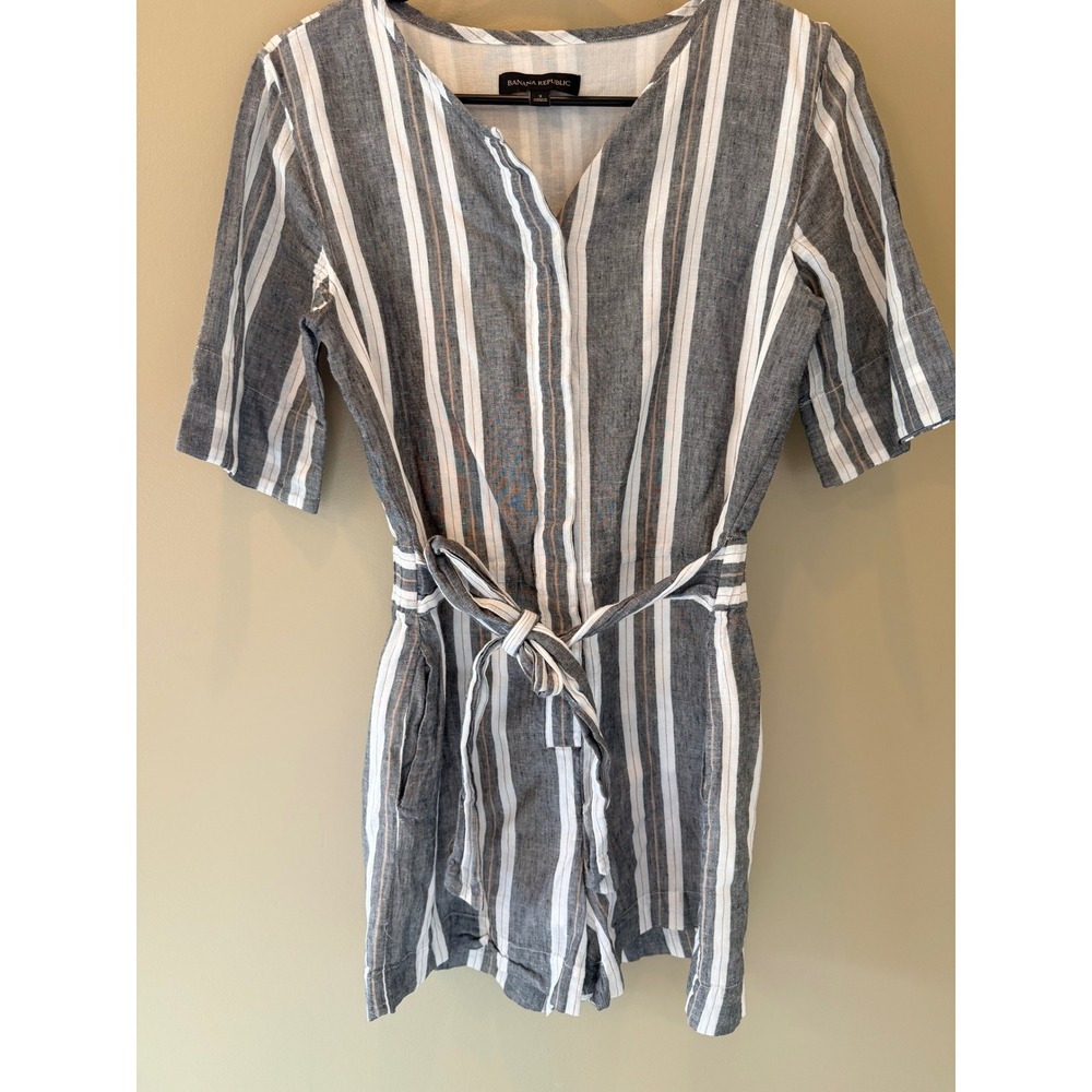 Banana Republic Womens Grey White Striped Linen Cotton Romper Size 2